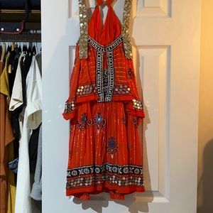 Rare Free People coral bohemian embellished dress